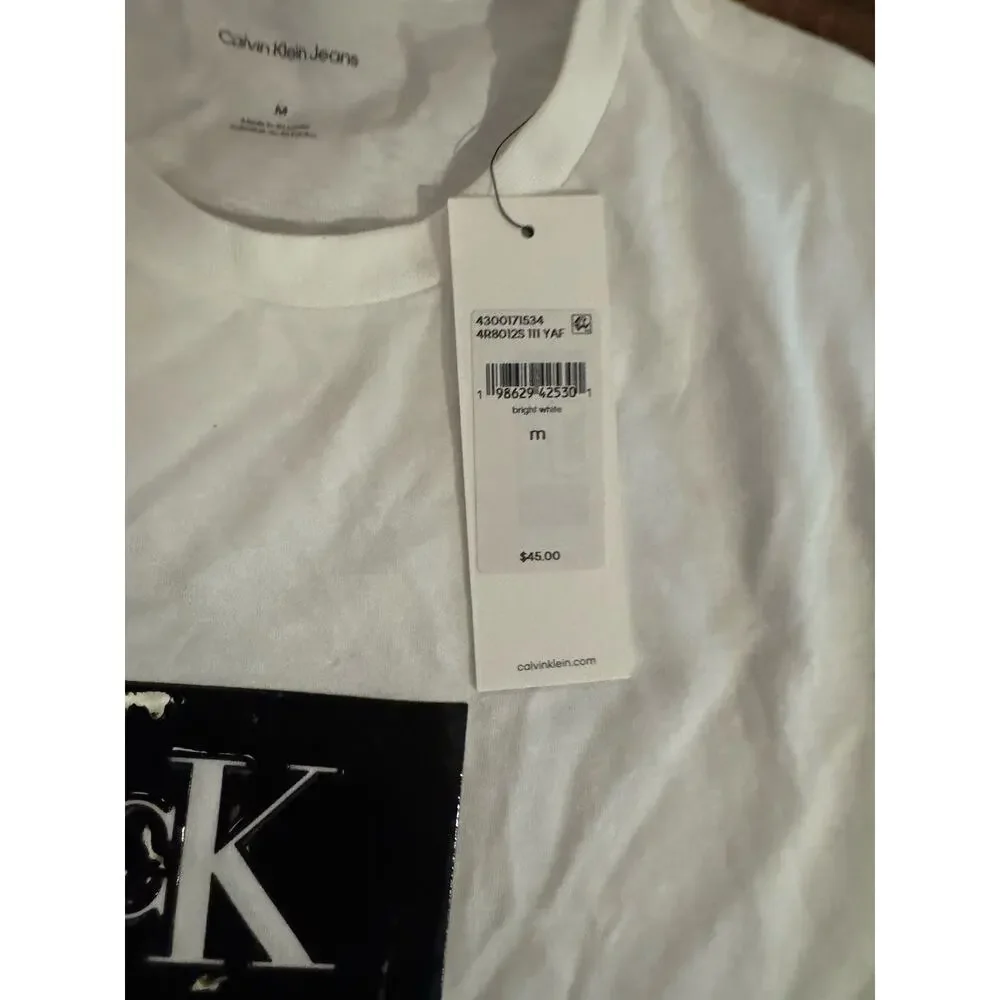 CALVIN KLEIN men’s white crew neck short sleeve T-shirt Sz:M
